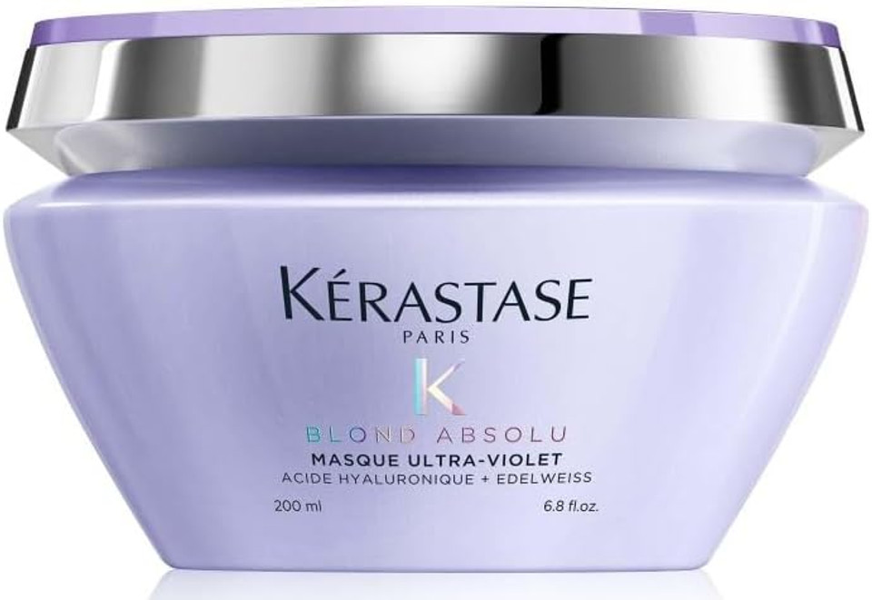 Kérastase Blond Absolu, Anti-Brass Purple Hair Mask, For Lightened & Highlighted Cool Blonde Hair, With Hyaluronic Acid & Edelweiss Flower, Masque Ultra Violet, 200ml Kérastase Blond Absolu, Anti-Brass Purple Hair Mask, For Lightened & Highlighted Cool Blonde Hair, With Hyaluronic Acid & Edelweiss Flower, Masque Ultra Violet, 200ml