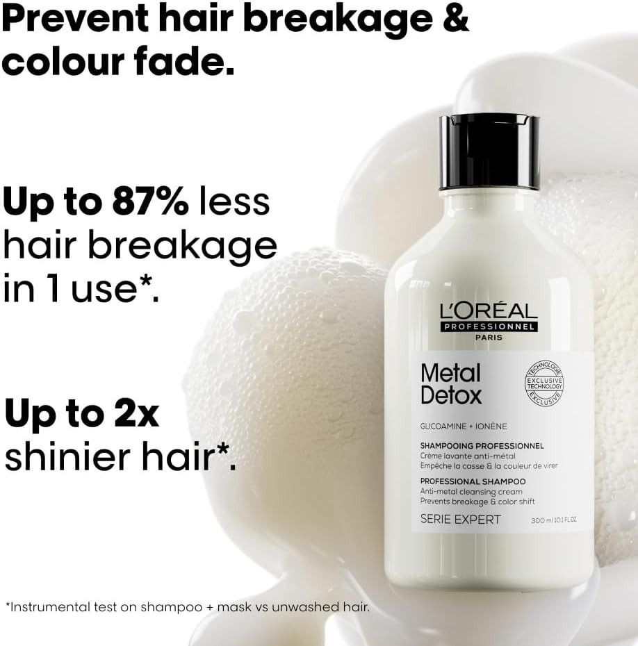 LOréal Professionnel Metal Detox Shampoo 300ml & Hair Mask 250ml, prevent breakage and colour fade from hard water, Clarifying shampoo, sulphate free & vegan, conditioner hair treatment,300ml,250ml
