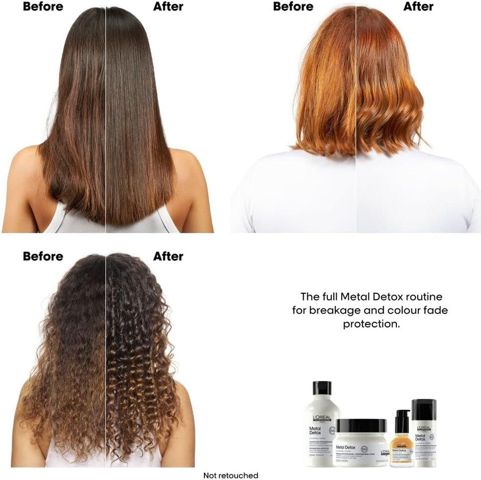 LOréal Professionnel Metal Detox Shampoo 300ml & Hair Mask 250ml, prevent breakage and colour fade from hard water, Clarifying shampoo, sulphate free & vegan, conditioner hair treatment,300ml,250ml