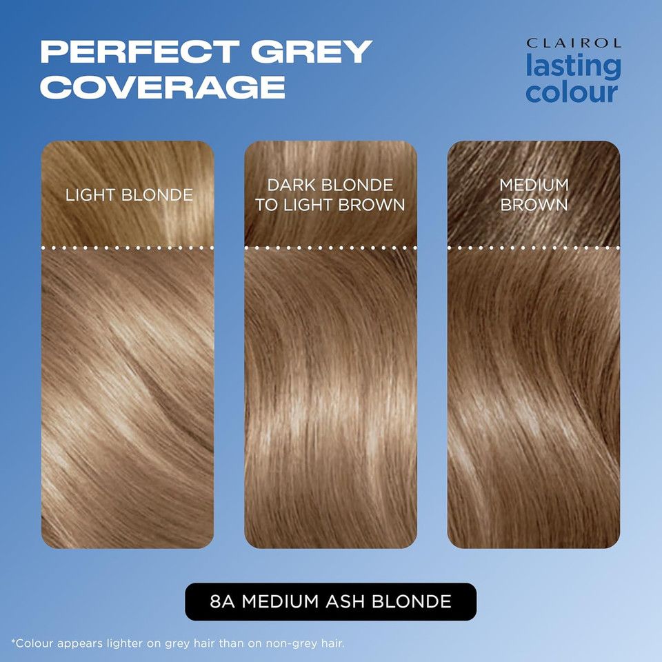 Clairol Lasting Colour Permanent Hair Dye | Ideal Grey Coverage | Shiny and Moisturised Hair | 8A Medium Ash Blonde