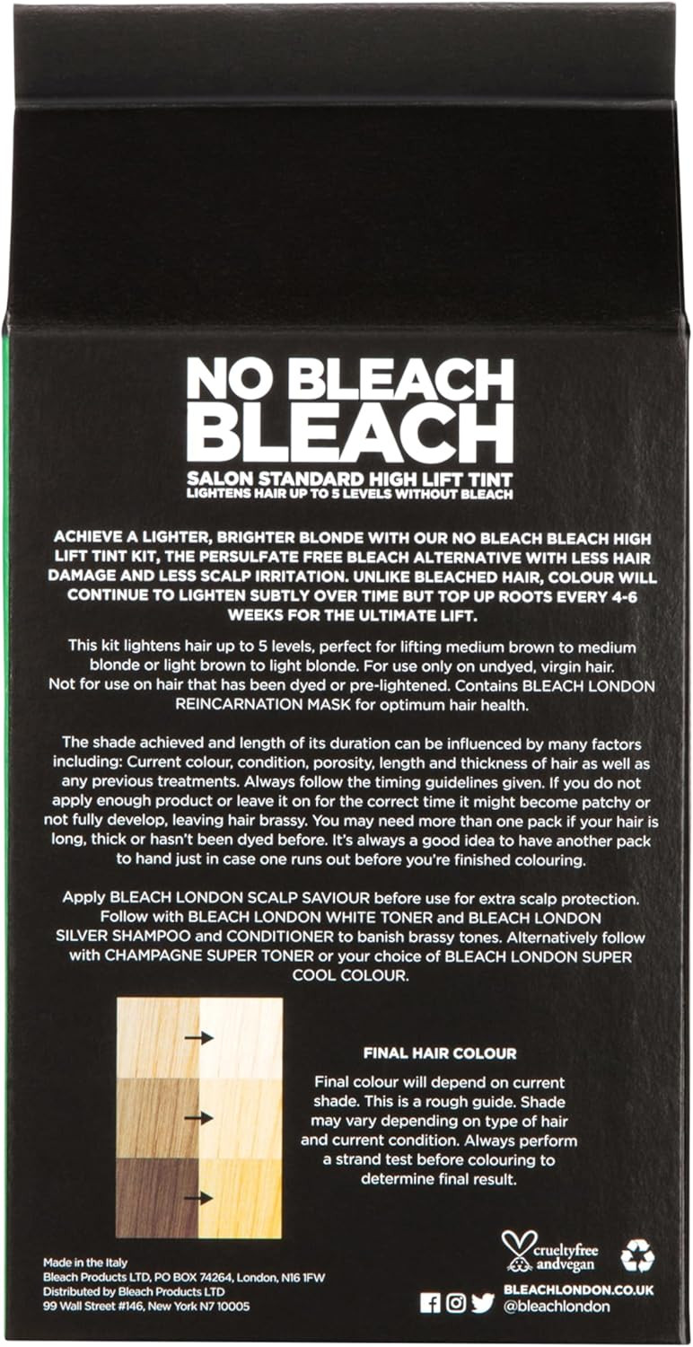 Bleach London No Bleach Bleach - Persulfate-Free High Lift Tint for Gentle Lightening - Takes Hair Up to 5 Shades Lighter - Suitable for All Hair Types - (Complete Kit)