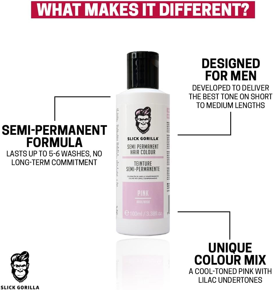 Slick Gorilla Vegan and Cruelty-Free Semi-Permanent PINK Hair Colour (3.38 Fl Oz, 100 ml PINK)