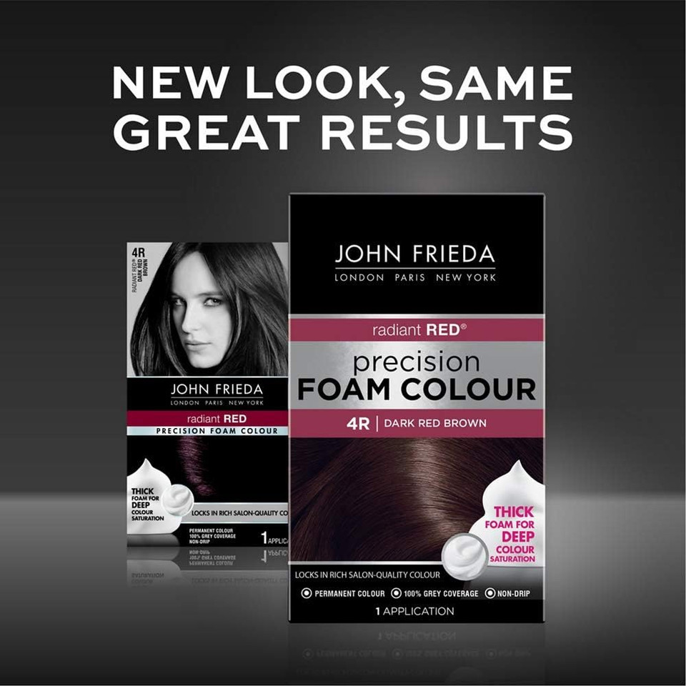 John Frieda Precision Foam Colour 4R, Salon-Finish Dark Red Brown Hair Dye, Permanent Dark Red Brown Hair Colour, 100% Grey Coverage (Pack of 2)