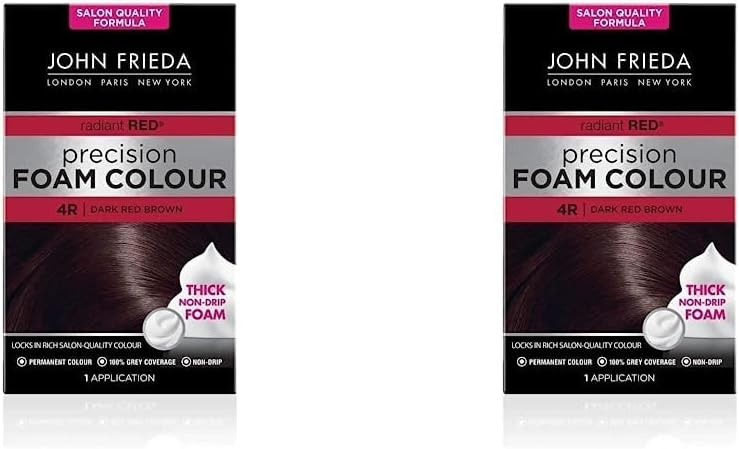 John Frieda Precision Foam Colour 4R, Salon-Finish Dark Red Brown Hair Dye, Permanent Dark Red Brown Hair Colour, 100% Grey Coverage (Pack of 2)