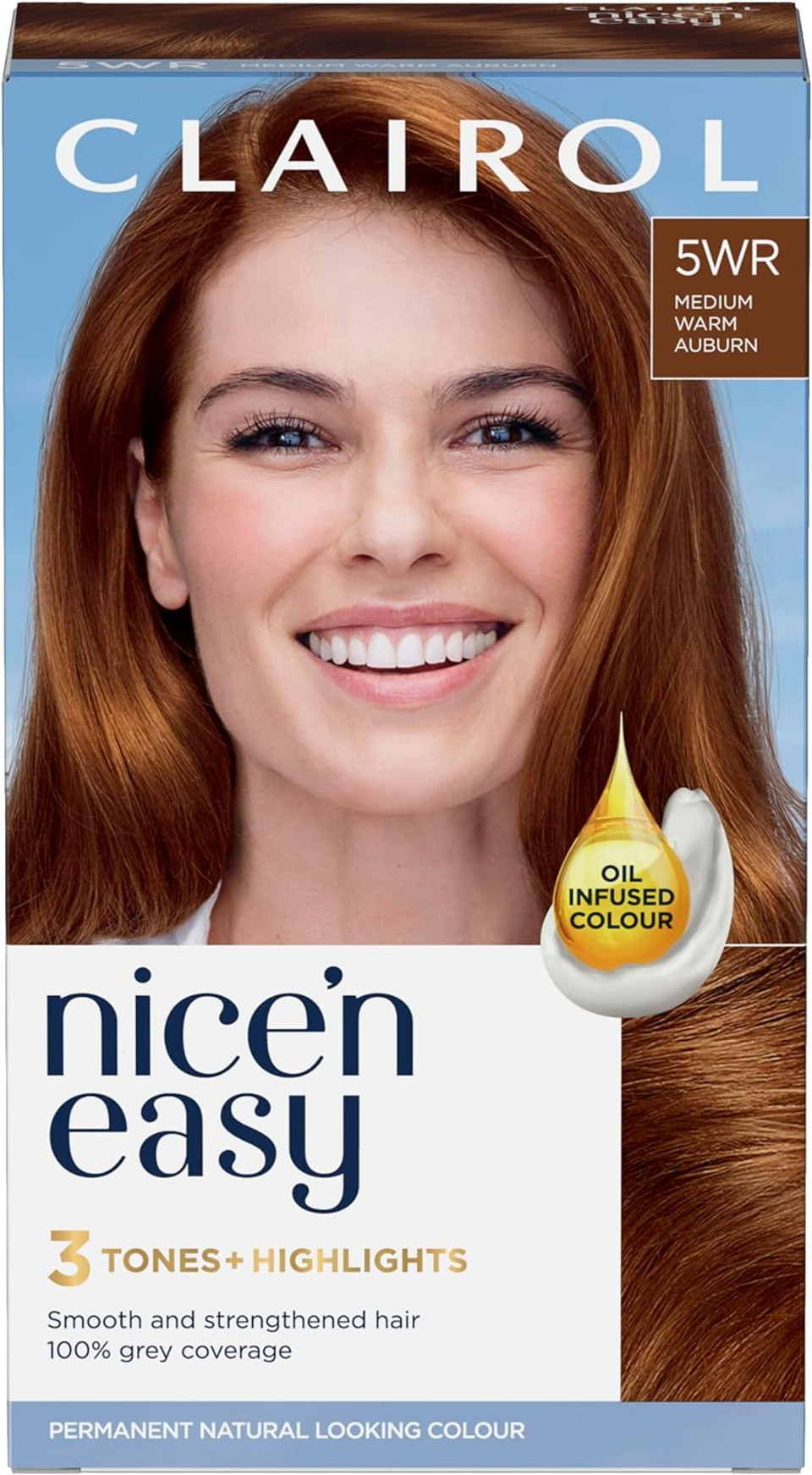 Clairol Nice'n Easy Crème, Natural Looking Oil Infused Permanent Hair Dye, 5WR Medium Warm Auburn