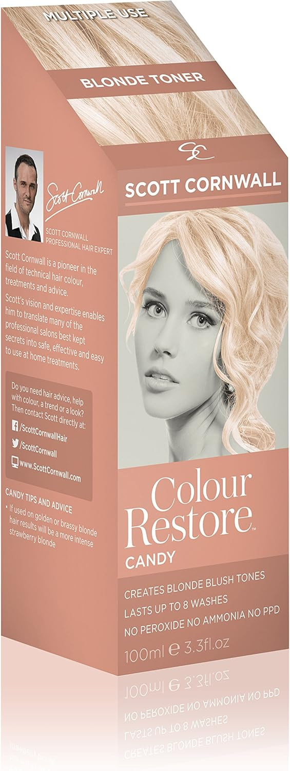 Scott Cornwall Hair Colour Restore Candy for Intense Platinum & Strawberry Tones, Hair Toner for Blonde Hair, Ammonia & Peroxide Free Semi-permanent Hair Dye, Lasts Up to 8 washes Hair Cream-100 ml