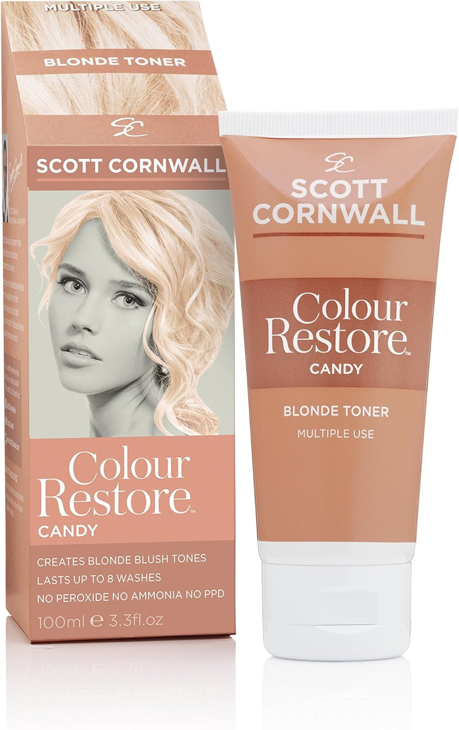 Scott Cornwall Hair Colour Restore Candy for Intense Platinum & Strawberry Tones, Hair Toner for Blonde Hair, Ammonia & Peroxide Free Semi-permanent Hair Dye, Lasts Up to 8 washes Hair Cream-100 ml