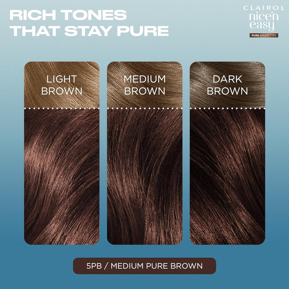 Clairol Nice n Easy Pure Brunettes Hair Colour | Pure and Rich Brown Tones | Smooth, Natural Hair Colour | With Pre-Colour Serum | 100% Grey Coverage | 6.5PB Lightest Latte Brown| Permanent Hair Dye