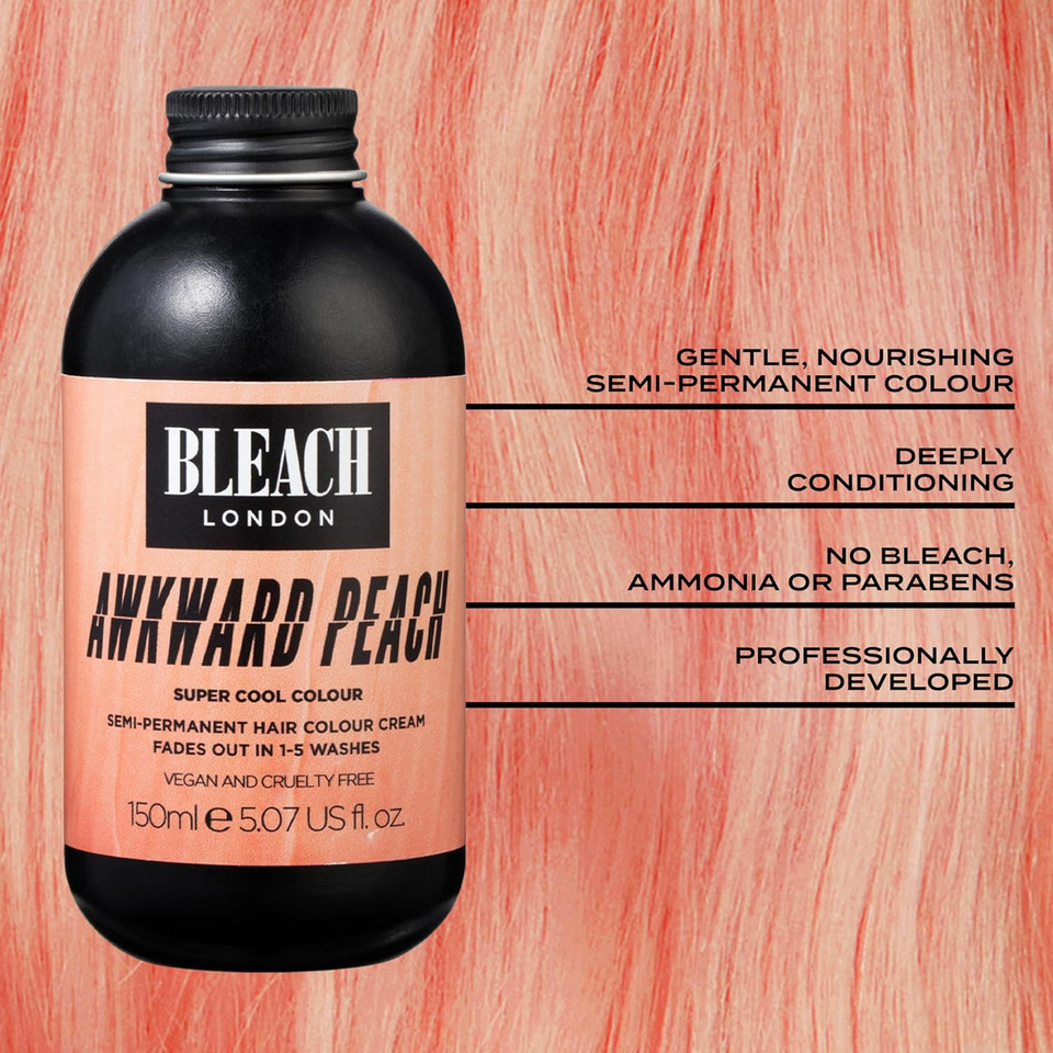 Bleach London Awkward Peach - Pastel Peach Hair Dye - Vegan & PETA-Approved Semi-Permanent Direct Dye- 150 ml