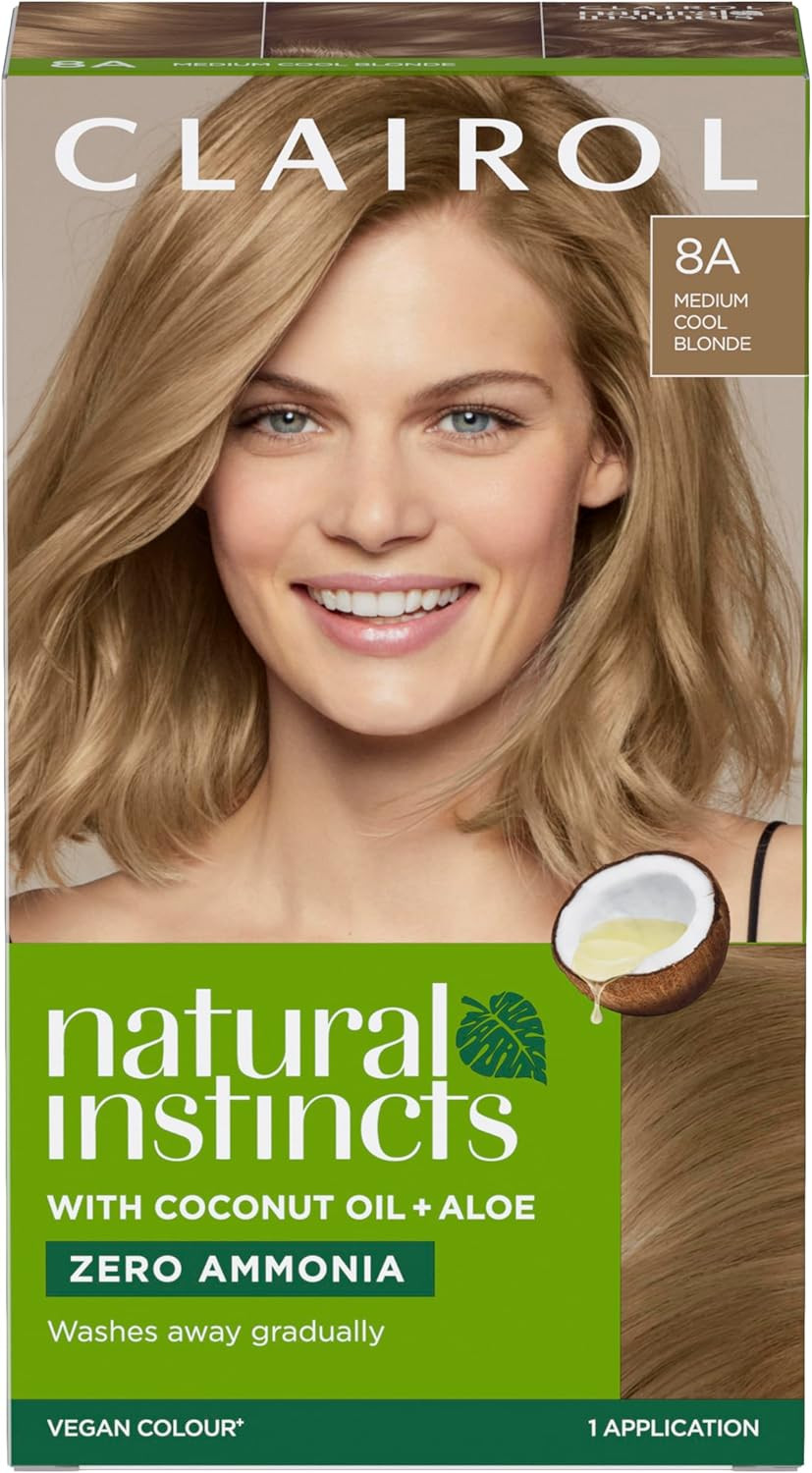 Clairol Natural Instincts Semi-Permanent No Ammonia Hair Dye, 8A Medium Cool Blonde (Packing May Vary)