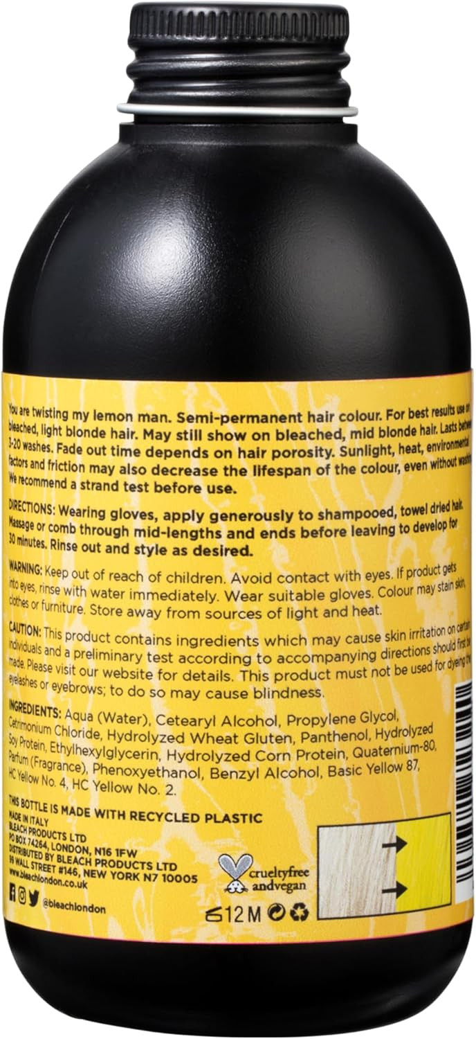 Bleach London Twisted Lemon Semi-Permanent Hair Colour Cream - Neon Yellow Vegan, Cruelty Free, Vibrant Temporary Dye 150 ml