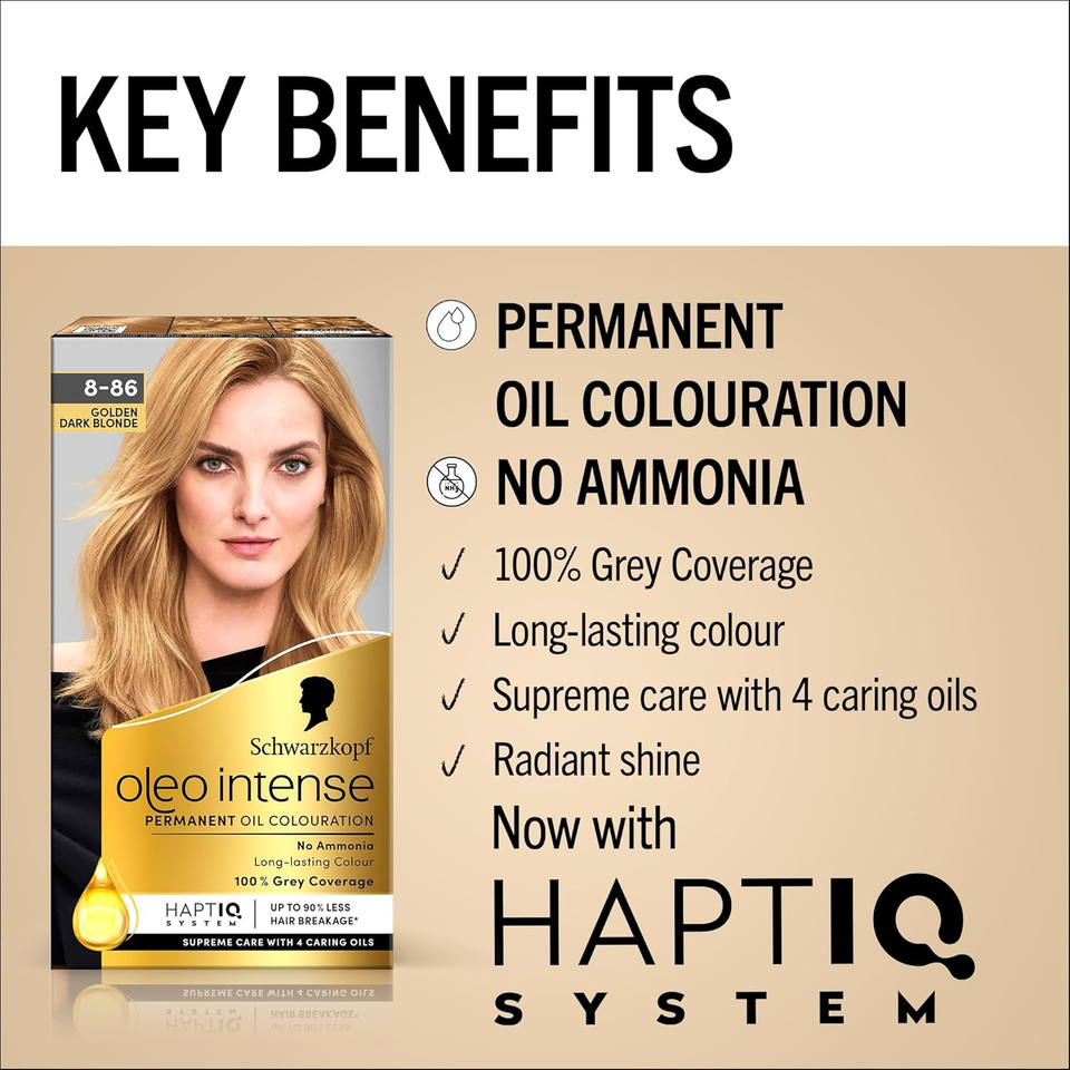 Schwarzkopf Oleo Intense Permanent Oil Colour 3-10 Deep Brown Hair Dye, 100% Grey Coverage, Conditioner with HaptIQ System, Long-Lasting Colour, Ammonia Free Hair Dye