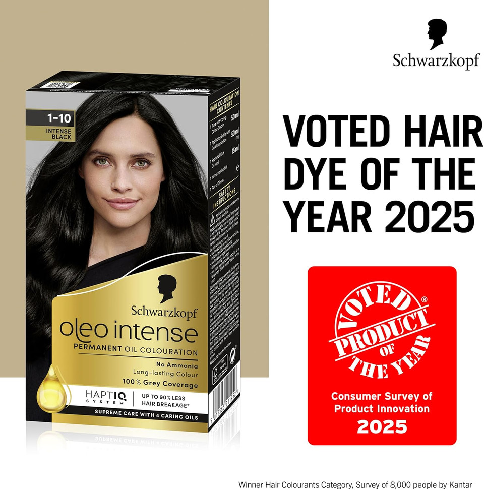Schwarzkopf Oleo Intense Permanent Oil Colour 10-50 Light Ash Blonde Hair Dye, Perfect Grey Coverage, Conditioner with HaptIQ System, Long-Lasting Colour, Ammonia Free Hair Dye