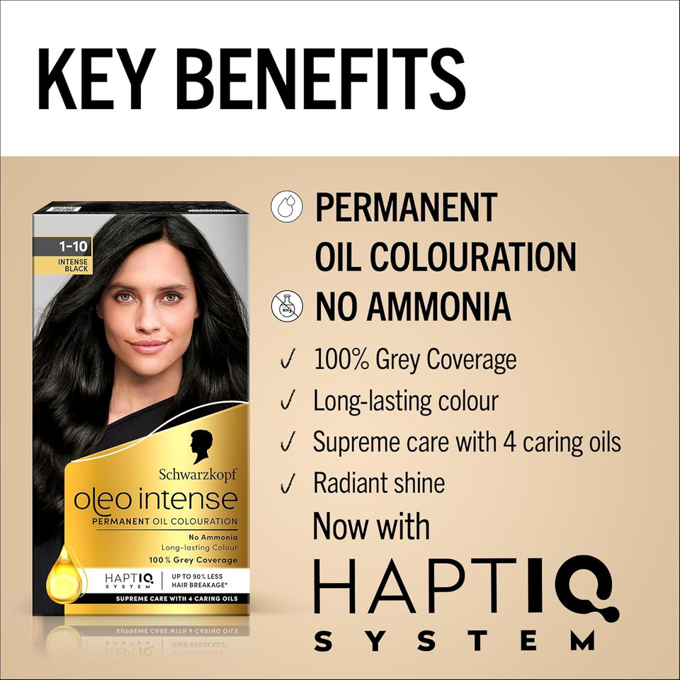Schwarzkopf Oleo Intense Permanent Oil Colour 10-50 Light Ash Blonde Hair Dye, Perfect Grey Coverage, Conditioner with HaptIQ System, Long-Lasting Colour, Ammonia Free Hair Dye