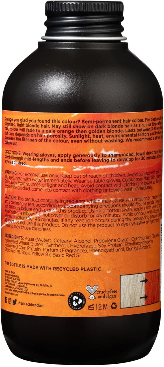 Bleach London Burnt Peach Colour - Bright Peach Hair Dye - Vegan & PETA-Approved Semi-Permanent Direct Dye - 150 ml
