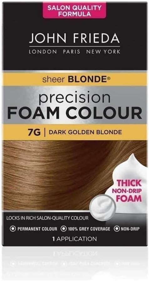 John Frieda Sheer Blonde Precision Foam Colour 7G Dark Golden Blonde Hair Dye for Blonde Hair, Non-Drip Permanent Hair Colour, 100% Grey Coverage