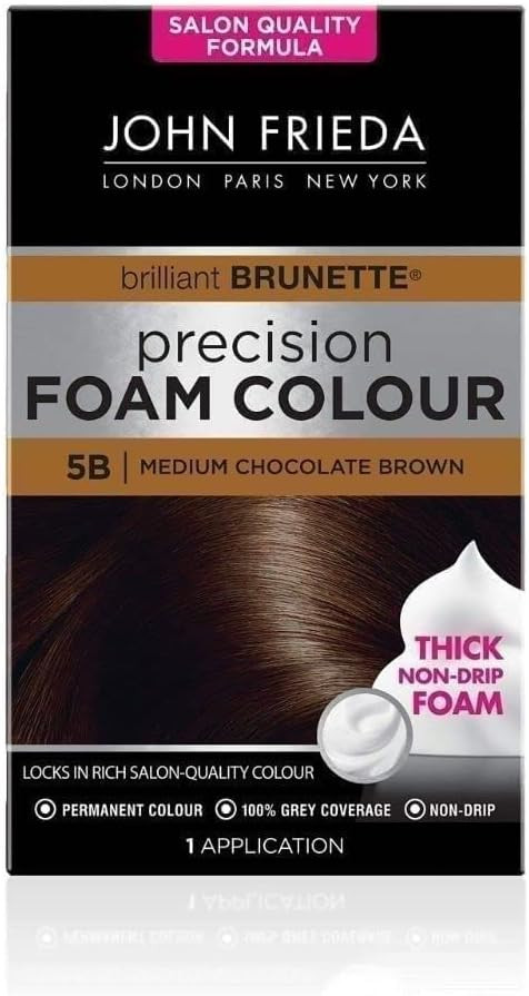 John Frieda Precision Foam Colour 5B, Salon Finish Hair Dye, 100 Percent Grey Coverage, Medium Chocolate Brown, 1 Count (Pack Of 1)