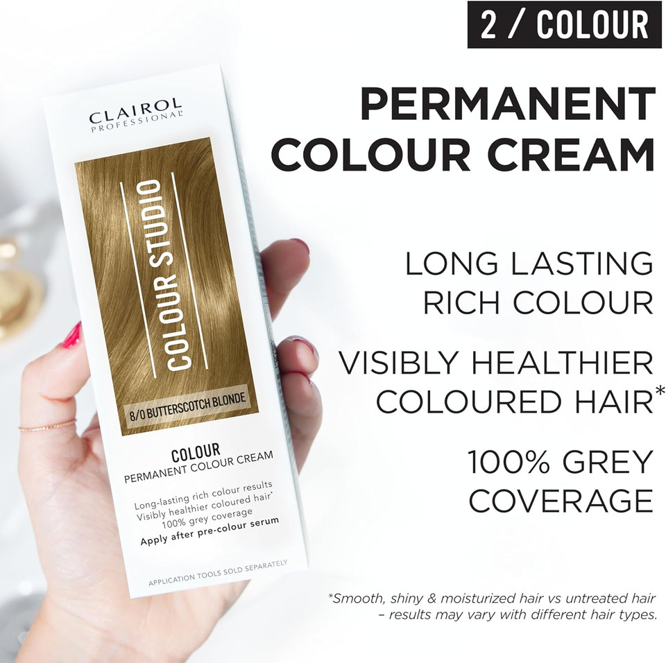 Clairol Colour Studio Permanent Colour Cream | Hair Dye | Long-lasting Rich Tones | 100% Grey Coverage | Dermatologically Tested Vegan Formula | Hair Colouring Kit | Dark Brownie 4/0 | 50ML