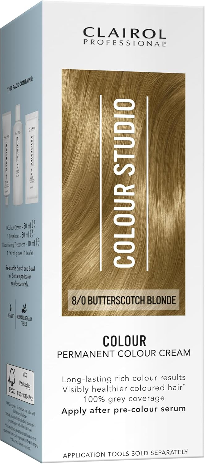 Clairol Colour Studio Permanent Colour Cream | Hair Dye | Long-lasting Rich Tones | 100% Grey Coverage | Dermatologically Tested Vegan Formula | Hair Colouring Kit | Dark Brownie 4/0 | 50ML