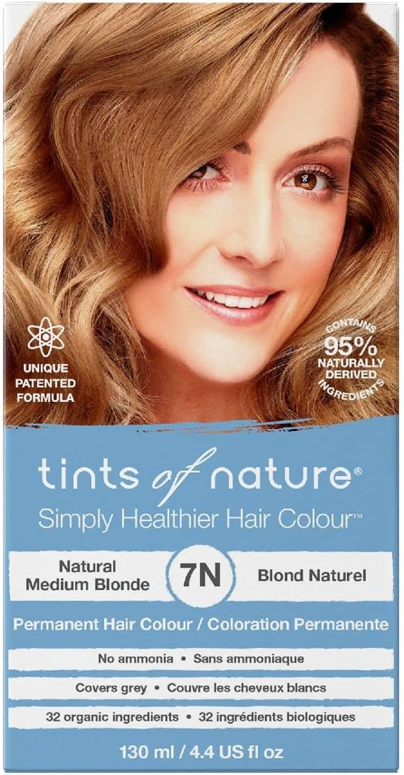Tints of Nature 7N Natural Medium Blonde Permanent Hair Dye, Nourishes Hair and Covers Greys, Ammonia-Free, 130ml