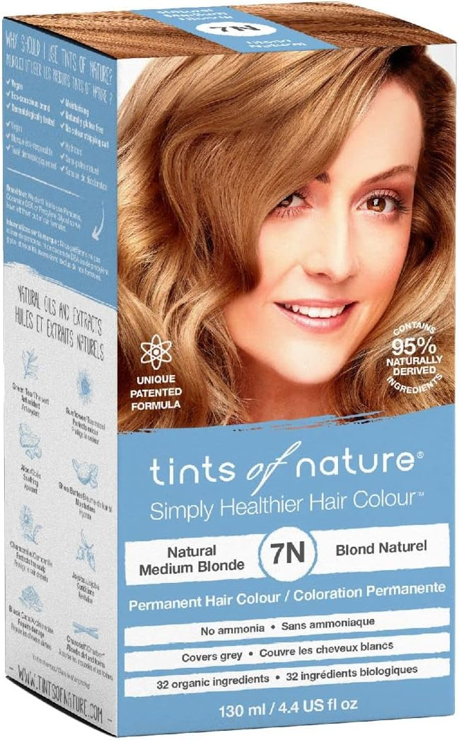 Tints of Nature 7N Natural Medium Blonde Permanent Hair Dye, Nourishes Hair and Covers Greys, Ammonia-Free, 130ml