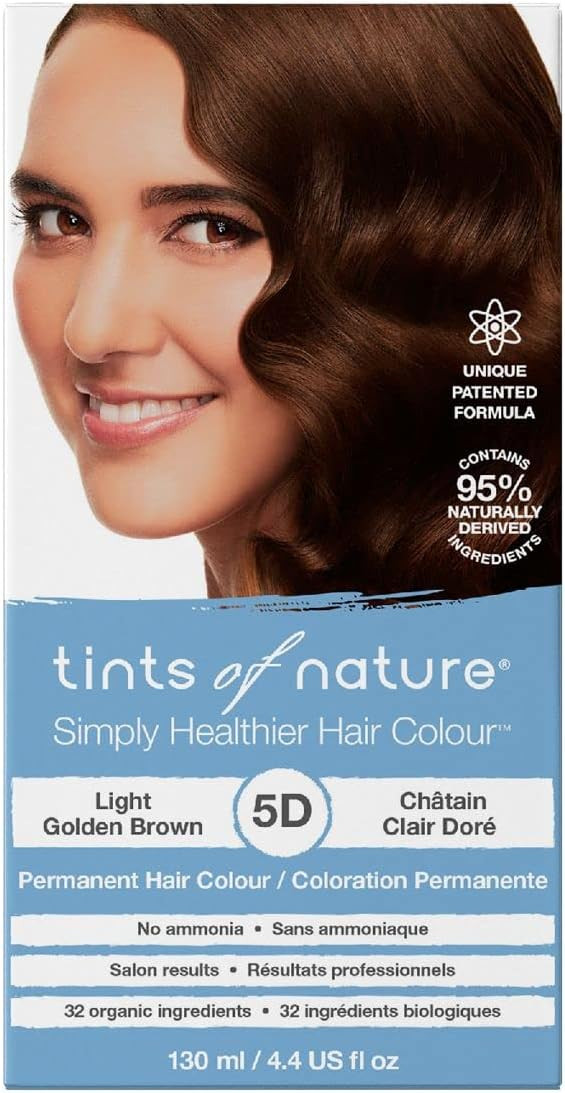 Tints of Nature 5D Light Golden Brown Permanent Hair Dye, Nourishes Hair and Covers Greys, Ammonia-Free, 130ml