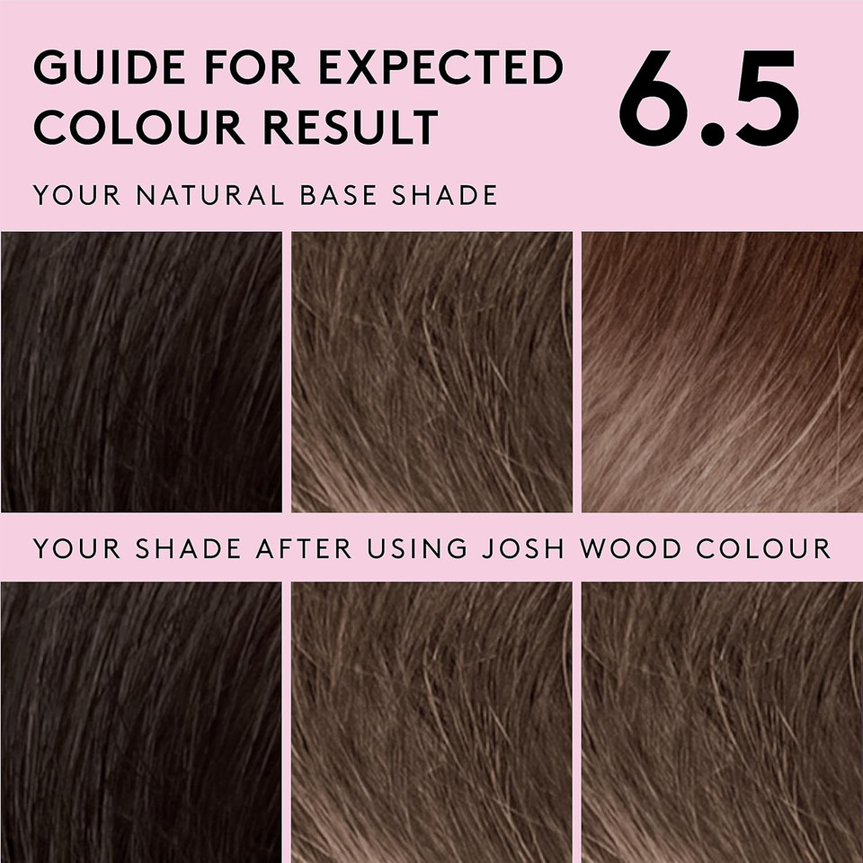 Josh Wood Permanent Colour 6.5 (Lighter Brown) Celebrity-approved ammonia-free - Leaves hair super shiny and hydrated with 100% grey coverage - Natural-looking and Vegan
