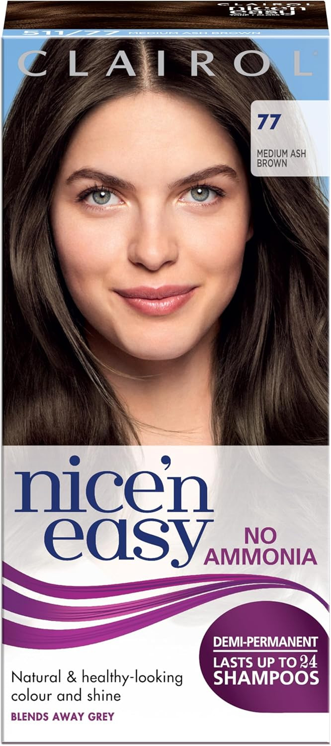 Clairol Nice'n Easy No Ammonia Hair Dye, 77 Medium Ash Brown