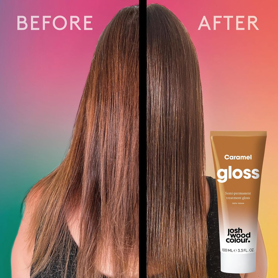 Josh Wood Hair Gloss (Chestnut Brunette) - Semi-permanent gloss, warm mocha tones refreshes and revives brown hair - Lasts up to 6 washes - 100% Vegan - Cream (100ml)