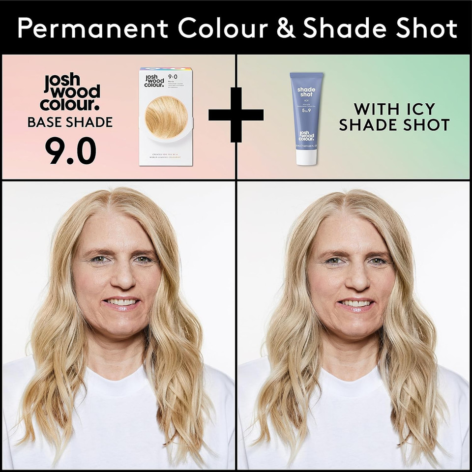 Josh Wood Permanent Colour 9.0 and Icy Shade Shot 5 to 9 Bundle- Striking Permanent Colour with Shine Complex, 100% Grey Coverage, Ammonia Free, Kind to Hair Ingredients