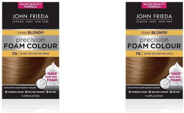 John Frieda Sheer Blonde Precision Foam Colour 7G Dark Golden Blonde Hair Dye for Blonde Hair, Non-Drip Permanent Hair Colour, 100% Grey Coverage (Pack of 2)