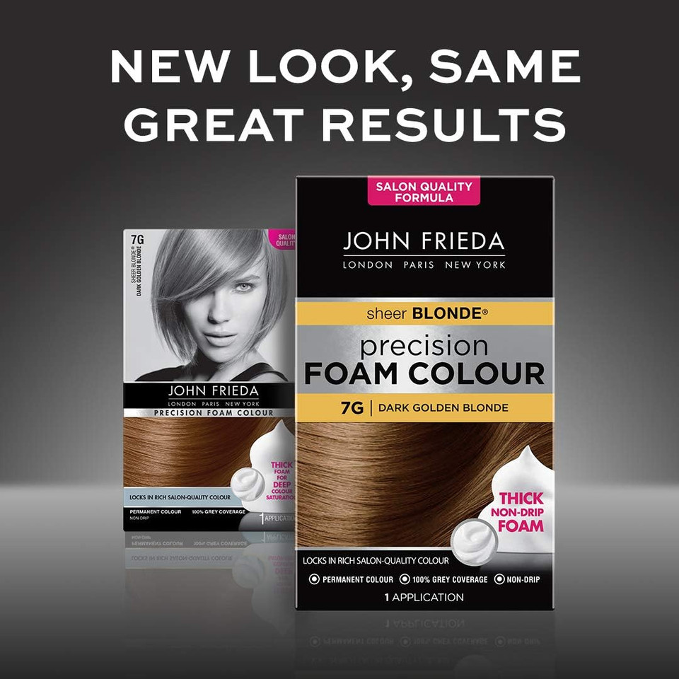 John Frieda Sheer Blonde Precision Foam Colour 7G Dark Golden Blonde Hair Dye for Blonde Hair, Non-Drip Permanent Hair Colour, 100% Grey Coverage (Pack of 2)