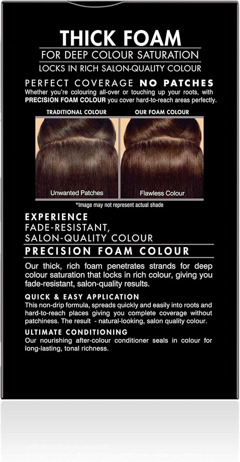 John Frieda Precision Foam Colour 4N, Salon-Finish Dark Natural Brown Hair Dye, Dark Brown Permanent Hair Colour, 100% Grey Coverage (Pack of 2)