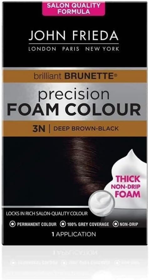 John Frieda Precision Foam Colour 4N, Salon-Finish Dark Natural Brown Hair Dye, Dark Brown Permanent Hair Colour, 100% Grey Coverage (Pack of 2)