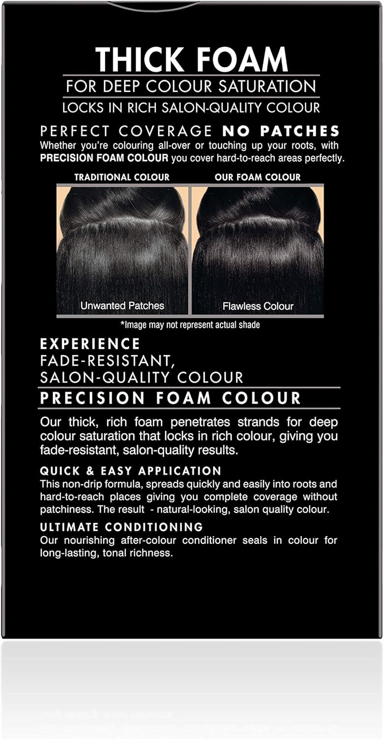 John Frieda Precision Foam Colour 2N, Luminous Natural Black, Salon-Finish Permanent Black Hair Dye, Black Hair Colour, 100% Grey Coverage (Pack of 2)