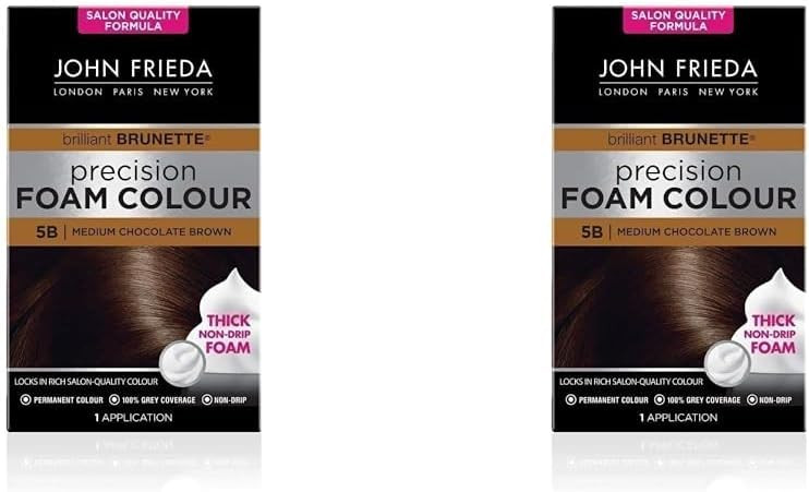 John Frieda Precision Foam Colour 5B, Salon Finish Hair Dye, 100 Percent Grey Coverage, Medium Chocolate Brown, 1 Count (Pack Of 2)