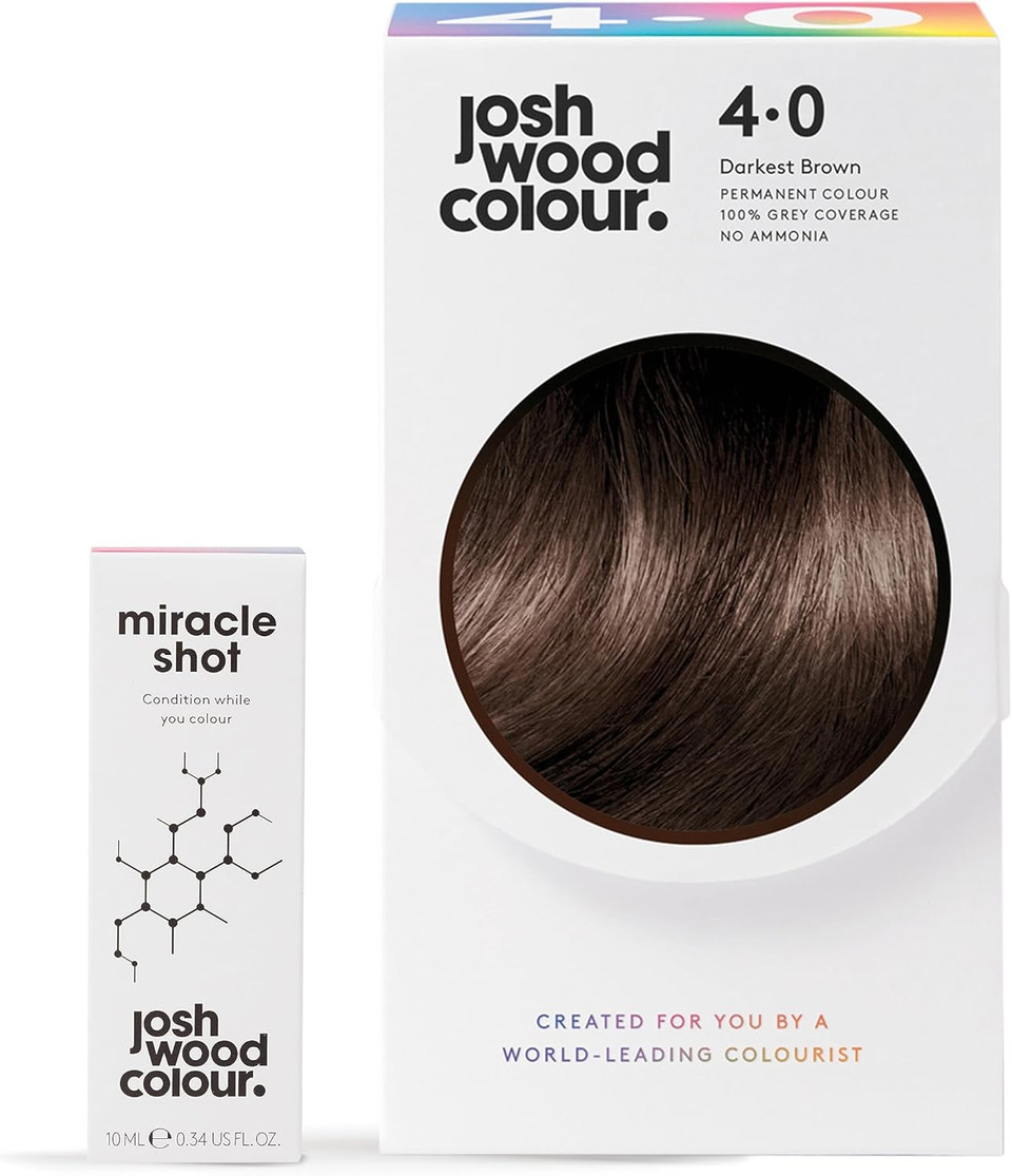 Josh Wood Colour Miracle Kit - Permanent Colour 4.0 and Miracle Shot,62% LESS BREAKAGE, 2.7 TIMES STRONGER HAIR, 38% LESS COLOUR FADE, Covers 100% of grey, Ammonia free