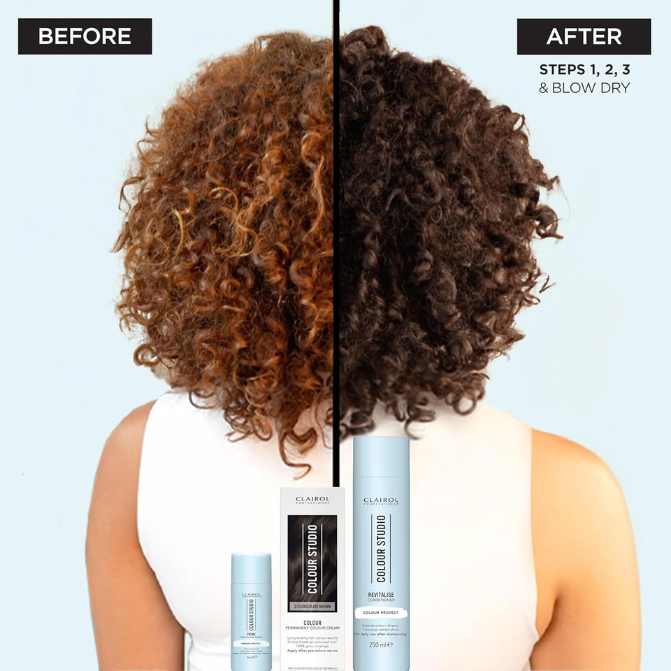 Clairol Professional Colour Studio Permanent Colour Cream Hair Dye | Long-lasting Rich Tones | 100% Grey Coverage | Hair Colouring Kit | 3-step Routine with Accessories | 3/0 Chocolate Brown