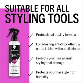 Schwarzkopf Heat Protection Spray 250ml, Suitable for all Hair Styling Tools, For all Hair Types with Anti-Frizz Effect and Natural Shine, Vegan Formula