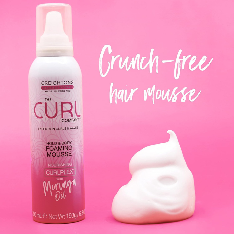 The Curl Company Hold and Body Foaming Mousse (200 ml) - Defines Curls and Waves, Eliminates Frizz and Smoothes Unruly Flyways; Professionally Formulated with Curplex and Nourishing Moringa Oil