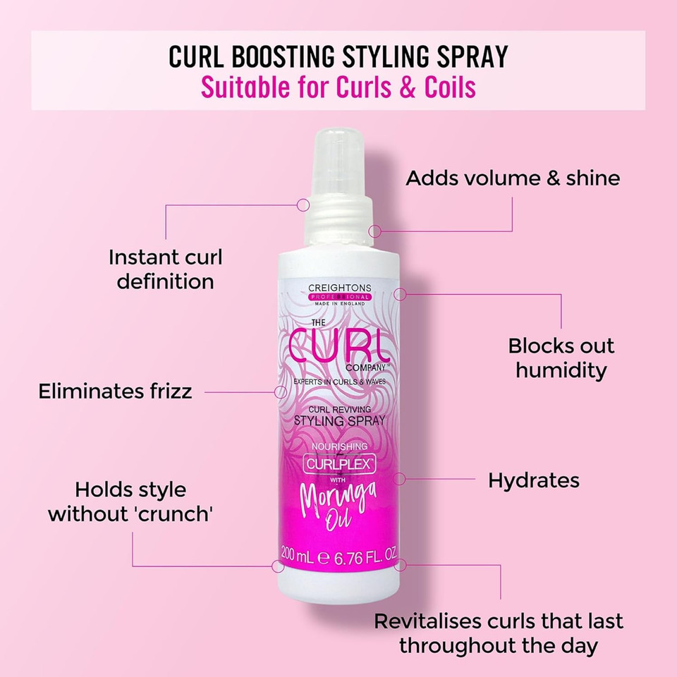 The Curl Company Curl Reviving Styling Spray (200ml)  Professionally Formulated with Nourishing Curplex with Moringa Oil. Experts in Curls & Waves