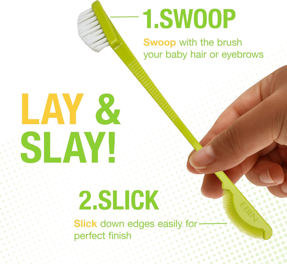 EBIN NEW YORK 24 Hour Edge Tamer Brush 2-in-1 Brush & Comb 3pack  Nylon, Dual-ended, No Flaking | Regular, Hard, Extreme