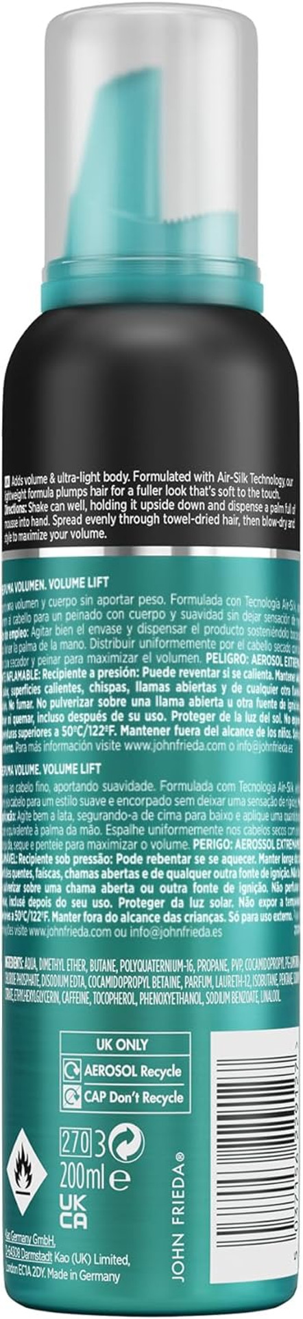 John Frieda Volume Lift Thickening Mousse 200 Ml, Volumising Mousse Thin Hair
