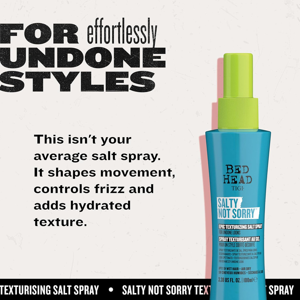 Bed Head by TIGI - Salty Not Sorry Hair Texturising Salt Spray - For Natural Undone Hairstyles - 100 ml