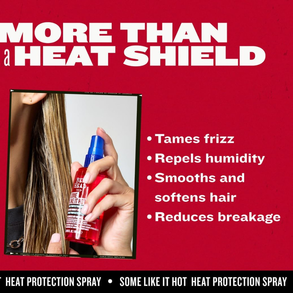 Bed Head by TIGI Some Like It Hot Heat Protection Spray - Heat Defence Shield with Anti Humidity protection and Frizz Control for hair that's heat styled, 100ml