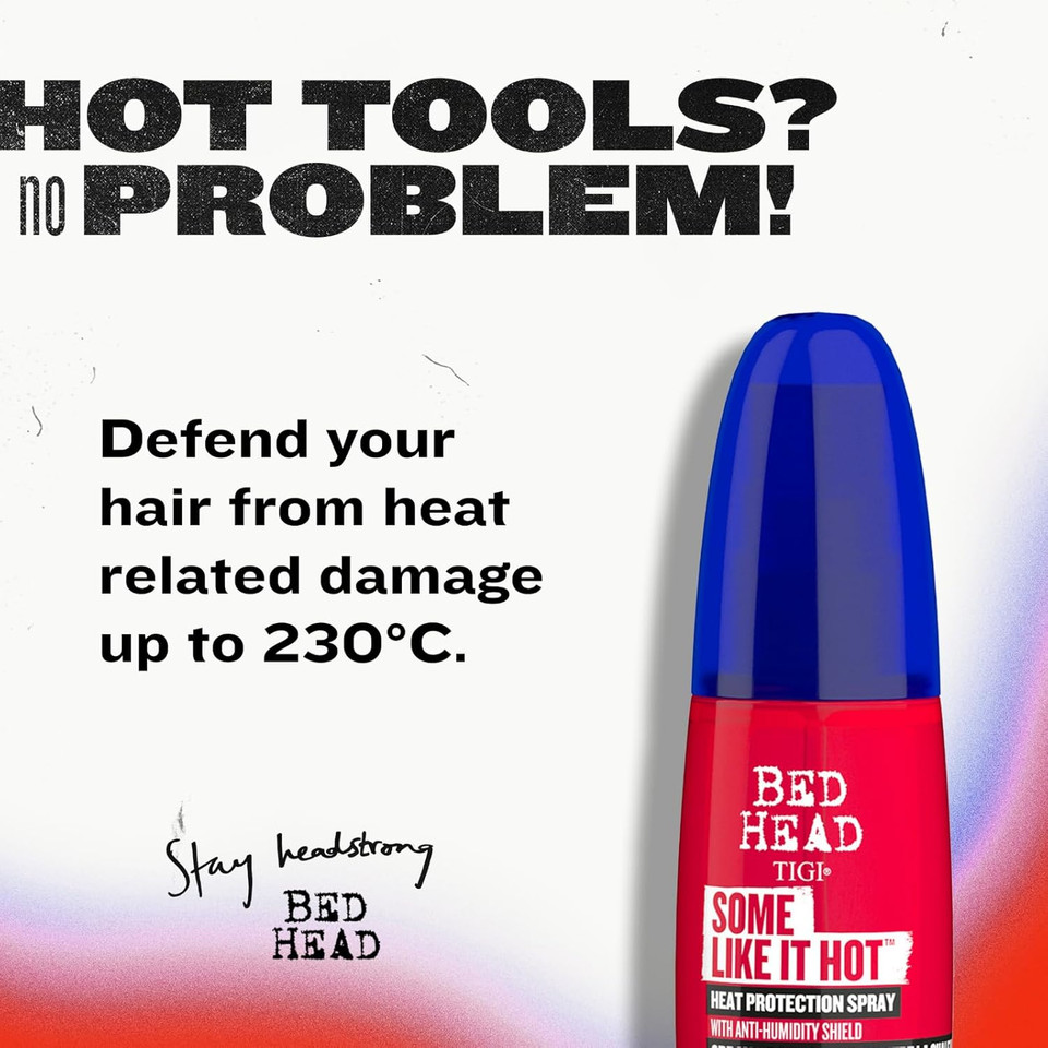 Bed Head by TIGI Some Like It Hot Heat Protection Spray - Heat Defence Shield with Anti Humidity protection and Frizz Control for hair that's heat styled, 100ml