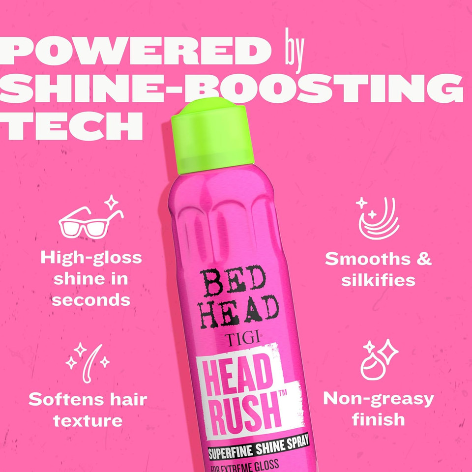 Bed Head by TIGI Headrush Shine Spray  Lightweight Shine Spray for Smooth, Glossy Hair  200 ml