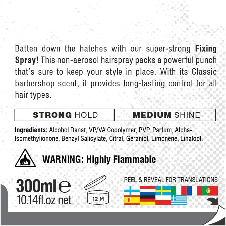 The Bluebeards Revenge Fixing Spray For Men, Vegan Friendly Hairstyling Spray Adds a Strong Hold for All Hair Types 300ml