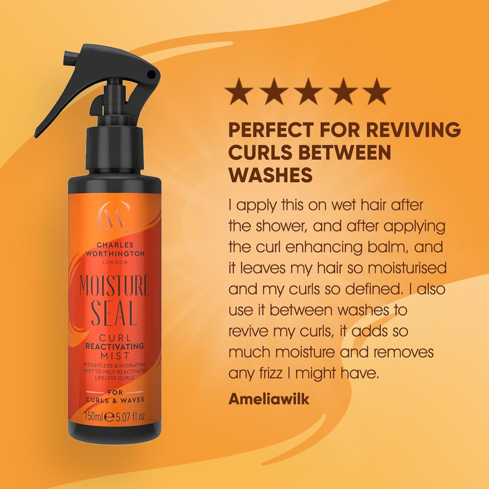Charles Worthington Moisture Seal Curl Reactivating Mist, Curl Activator, Curl Hold Spray, Hair Mist, Wavy Hair Products, Curl Revival, 150 ml