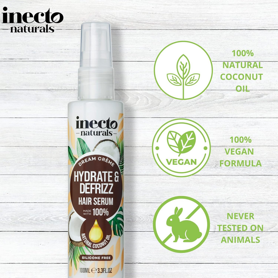 INECTO Naturals Hydrate & Defrizz Coconut Dream Crème Hair Serum 100ml, Anti Frizz, Preservers Moisture for Visibly Smooth Hydrated, 100% Natural Oils, Dry and Damaged